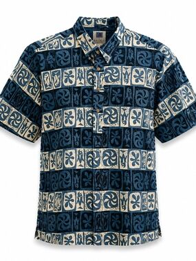 Kahala Men's Blue & Cream Short-Sleeve Button-Down Hawaiian Shirt